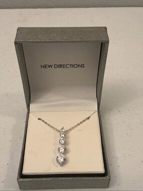 new directions Silver-Tone Graduated Crystal Drop Necklace